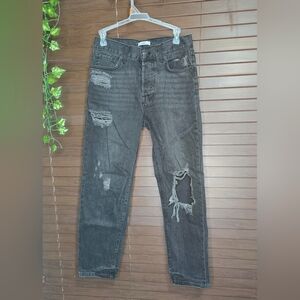 Forever 21 Destroyed Buttonfly Straight Leg High rise Black Jeans Womens Size 27